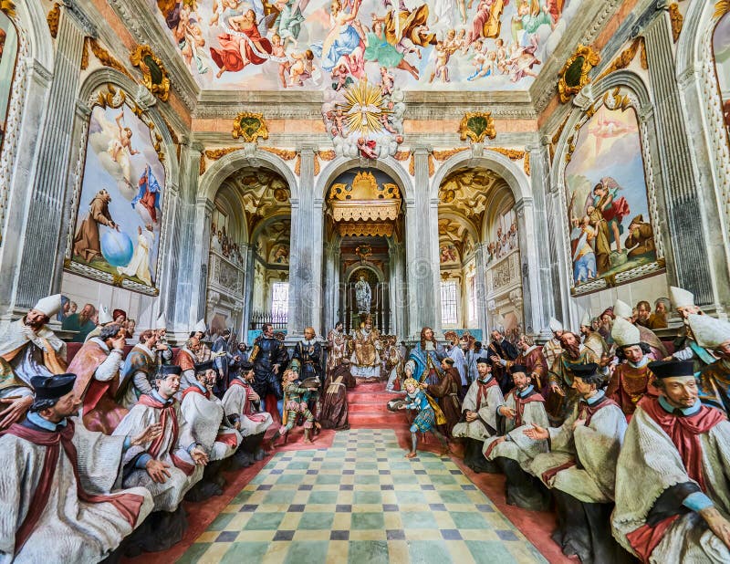ORTA SAN GIULIO, ITALY/NOVARA - AUGUST 6, 2017: Detail of one of the 21 sacred Chapels of the Sacro Monte di Orta Piedmont, from royalty free stock images ORTA SAN GIULIO, ITALY/NOVARA - AUGUST 6, 2017: Detail of one of the 21 sacred Chapels of the Sacro Monte di Orta Piedmont, from royalty free stock images