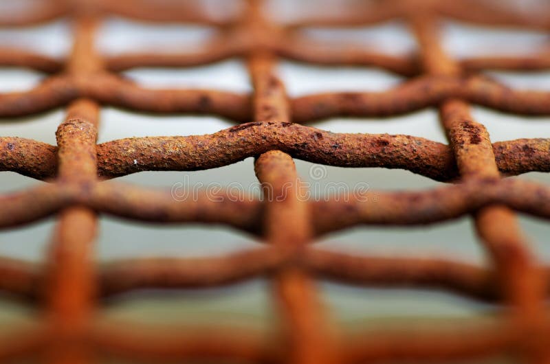 Detail photo of rust wire in the net stock photo