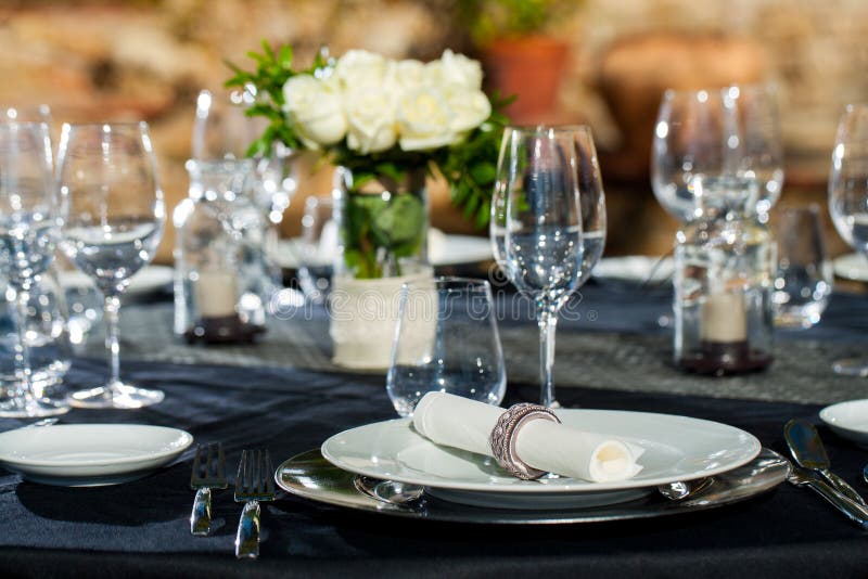 Detail of prepaired dinner table.