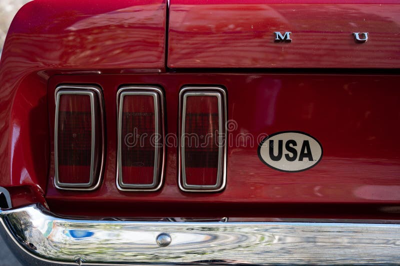 Detail of the rear brake light of a Ford Mustang Match 1. royalty free stock photography
