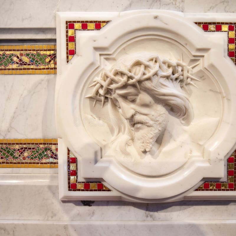 Carved face of Jesus Christ in a church