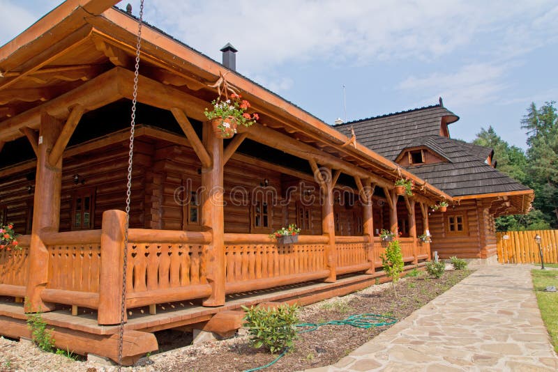 Detail of the terrace of a wooden house