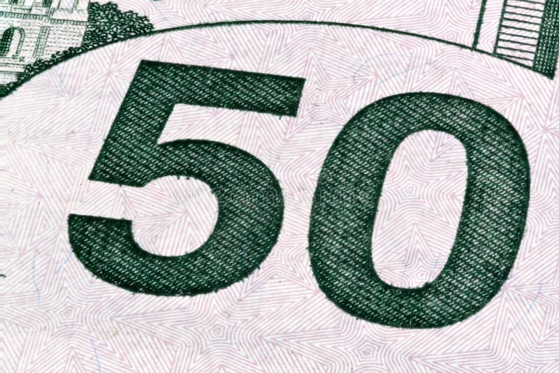 Detail of U.S. fifty dollar bill, isolated end stacked. royalty free stock image Detail of U.S. fifty dollar bill, isolated end stacked. royalty free stock image