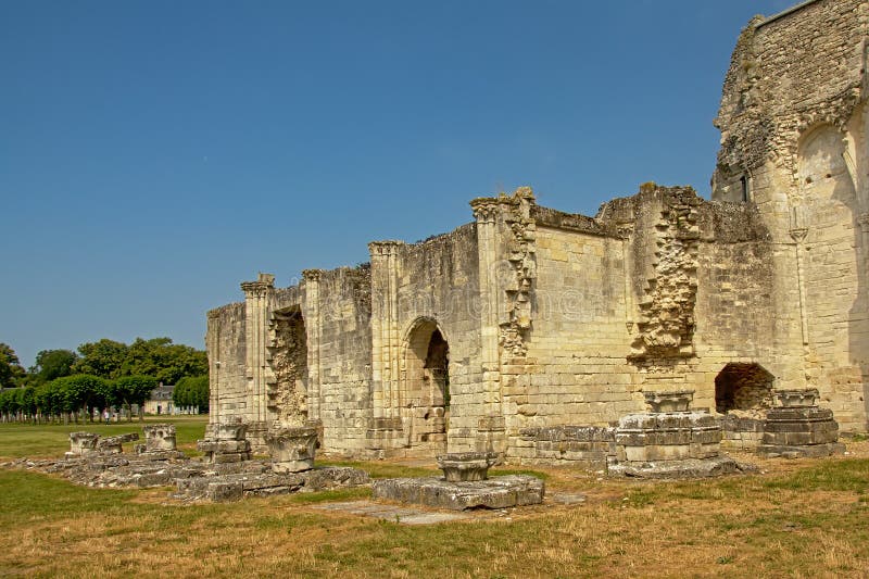 Detail of the Uins of the Abbey of Chaalis, France, Wide Angle View ...