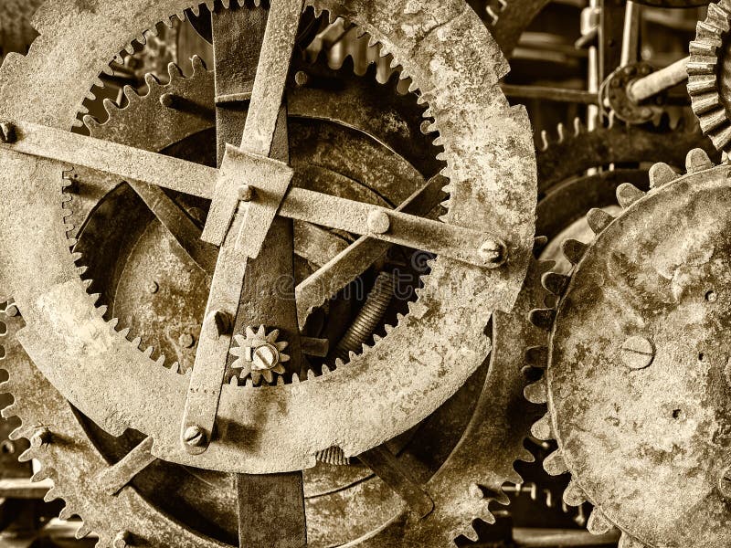 Detail van een roestig oud mechanisme van de kerkklok stock afbeeldingen Detail van een roestig oud mechanisme van de kerkklok stock afbeeldingen