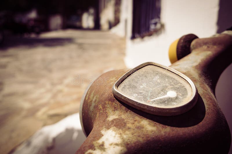 Detail of vintage motorcycle speedometer in filtered style royalty free stock photos