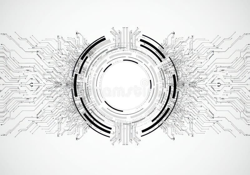 Abstract circular digital circuitry pattern with futuristic technology elements isolated on white background vector illustration