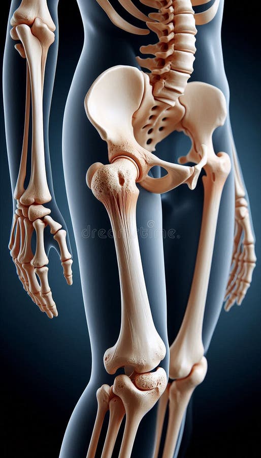 Anatomical Model of Human Bones and Skeleton Structure stock illustration