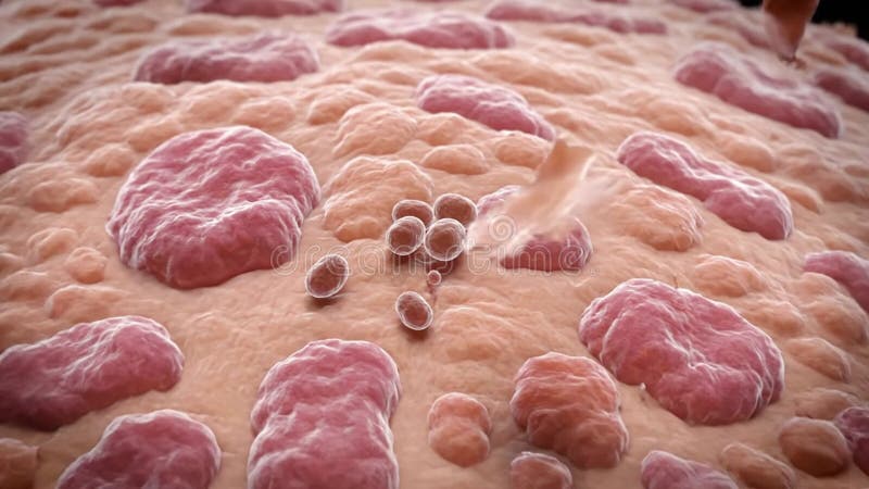 Animated Microscopic View of Cells and Bacteria on Tissue Surface for Medical and Scientific Visualization royalty free illustration