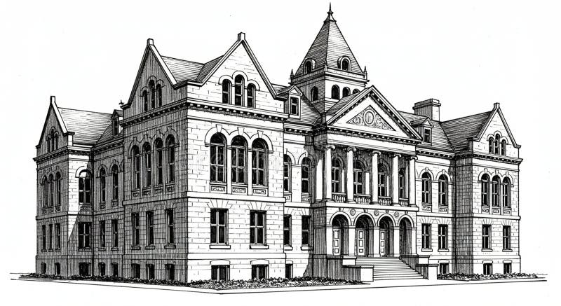 A detailed architectural illustration of a historic building featuring a Renaissance royalty free illustration