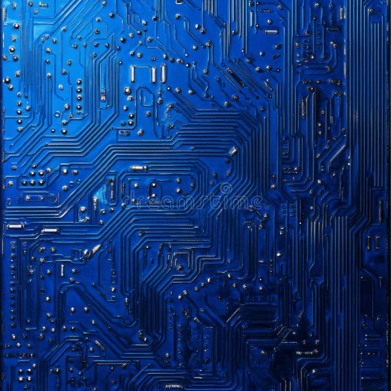 Detailed blue circuit board design highlighting complex electronic connections stock photos