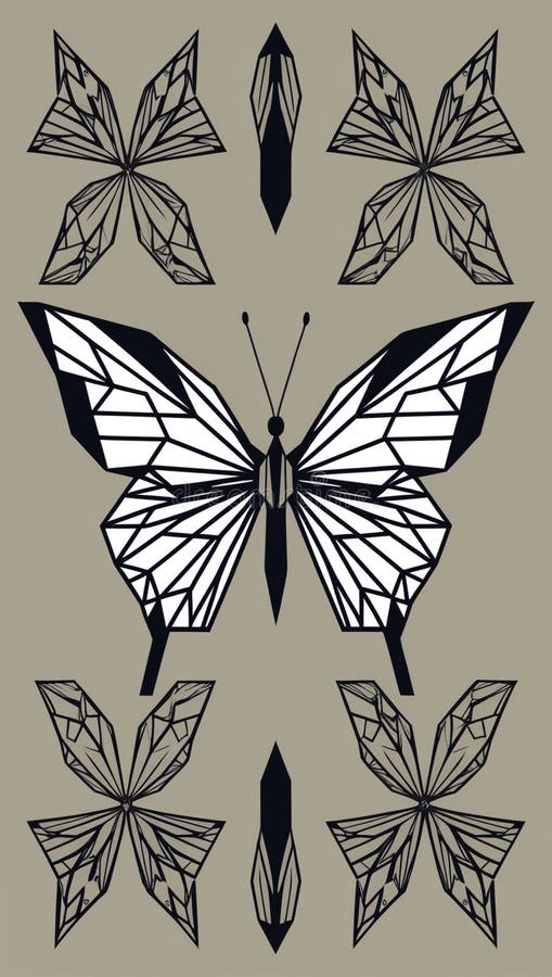 Detailed butterfly in low poly design with angular wings and symmetrical patterns stock illustration