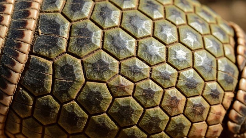 Detailed close up of an armadillo shell highlighting the hexagonal stock illustration