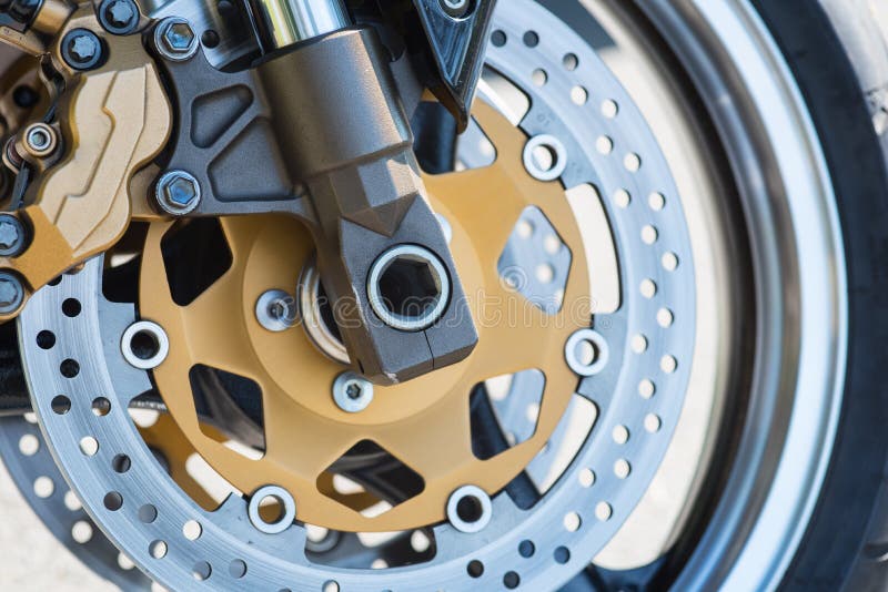 Detailed Close Up of Front Brakes of a Motorcycle Stock Photo Image of driving, disk 76623006