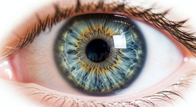 Detailed Close Up of a Human Eye with Blue Iris and Clear Cornea on Isolated White Background for Medical Visualization or vector illustration