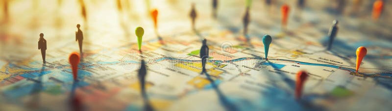 A detailed close up image of a map featuring multiple pins on it. This is a detailed close up of a map that has various pins strategically placed on it, indicating different locations or points of interest AI generated