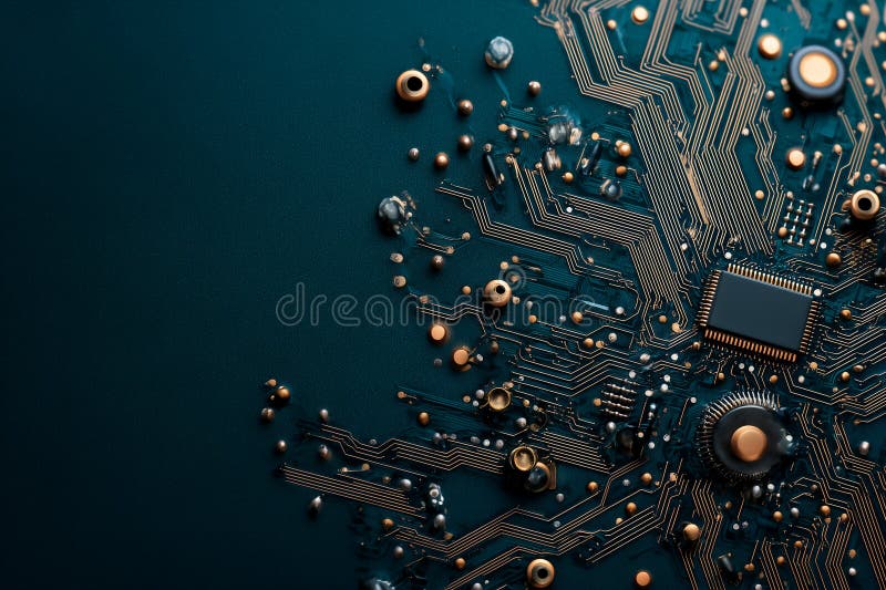 Detailed close-up of modern electronic circuit board with copper pathways and components royalty free illustration