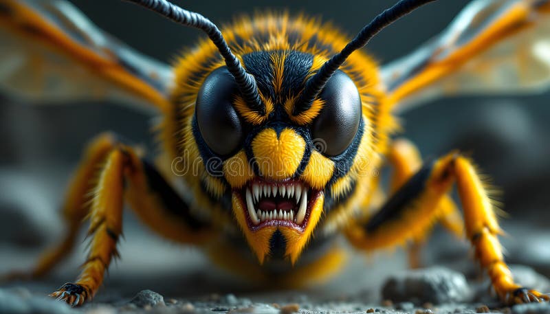 Close-Up of a Fierce Wasp: Nature S Tiny Predator Stock Illustration ...