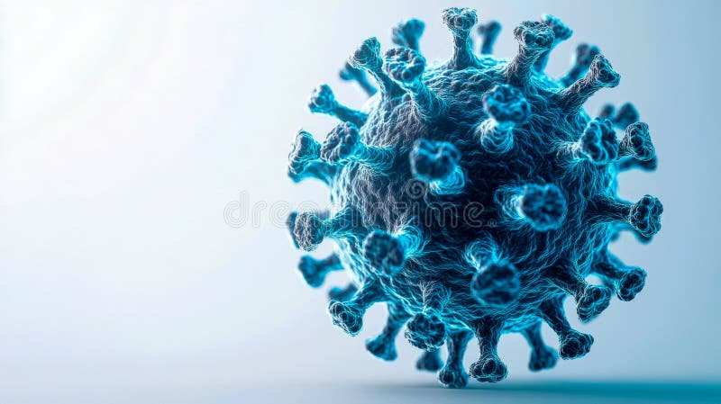 Detailed 3d model of blue virus particle on light background royalty free illustration