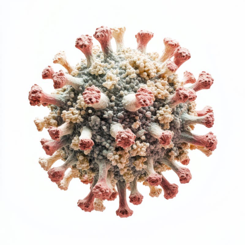 Detailed 3d model of a virus with spikes, showing intricate structure and design stock illustration