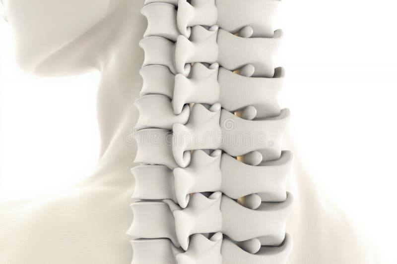 Detailed 3D Render of a Human Spinal Column Against a White Backdrop Depicting Vertebrae Discs and Connective Tissues Ideal for vector illustration