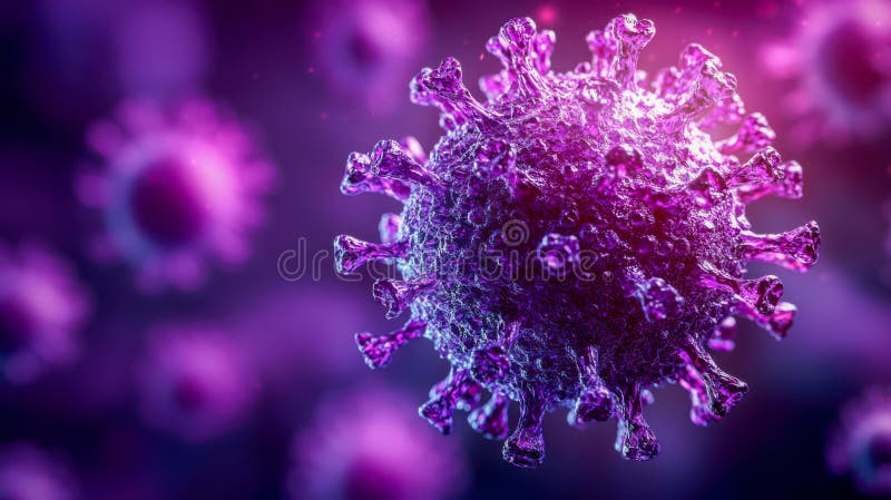 Detailed 3d visualization of a virus particle in a colorful microscopic environment. Generated with AI