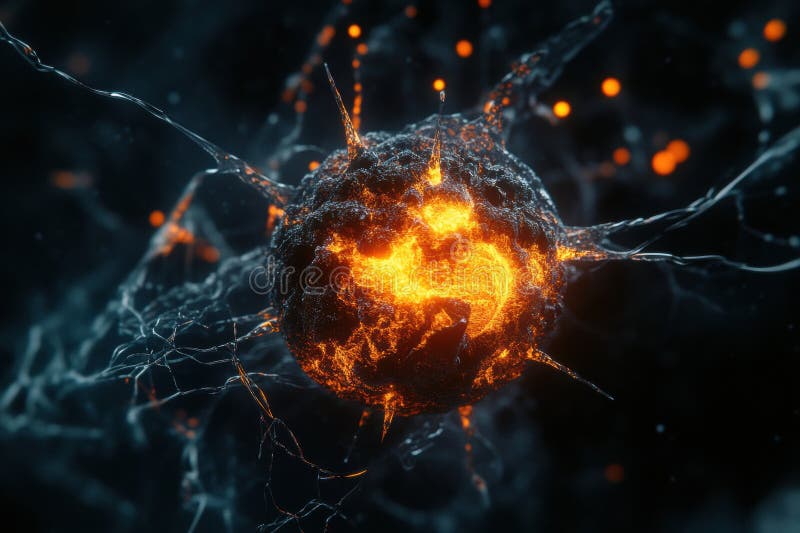 Detailed 3D visualization of a virus structure showcasing capsid and glowing molecular spikes with RNA strands royalty free stock photo