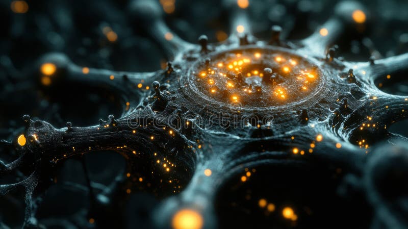Detailed 3D visualization of virus structure showcasing capsid and RNA strands with molecular glowing details stock photography