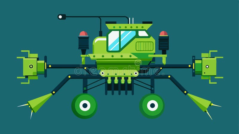A detailed diagram of an autonomous herbicide sprayer highlighting its advanced technology and capabilities for targeted stock illustration