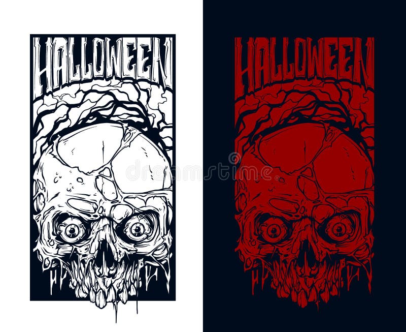 Detailed graphic red and white halloween skulls vector illustration Detailed graphic red and white halloween skulls vector illustration