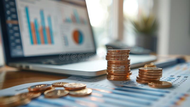 Detailed graphs and charts for budget analysis, savings goals, retirement planning. vector illustration