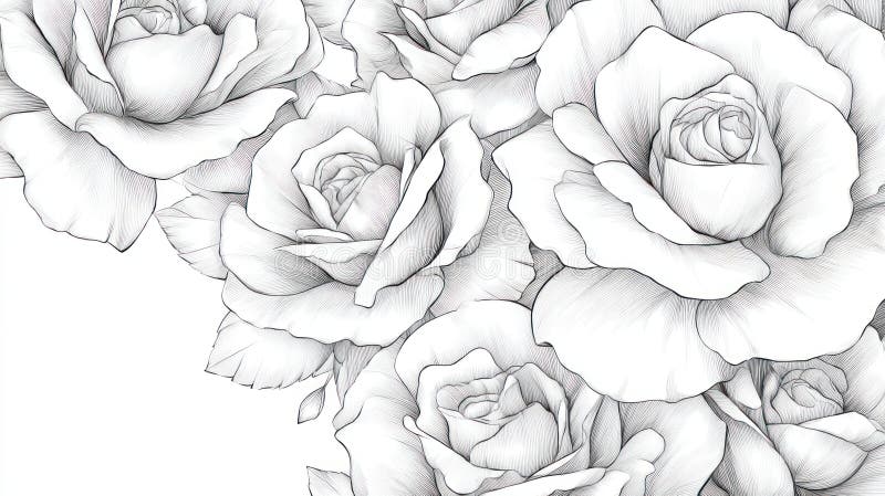 Elegant Rose Sketches Detailed Pencil Art Background stock illustration