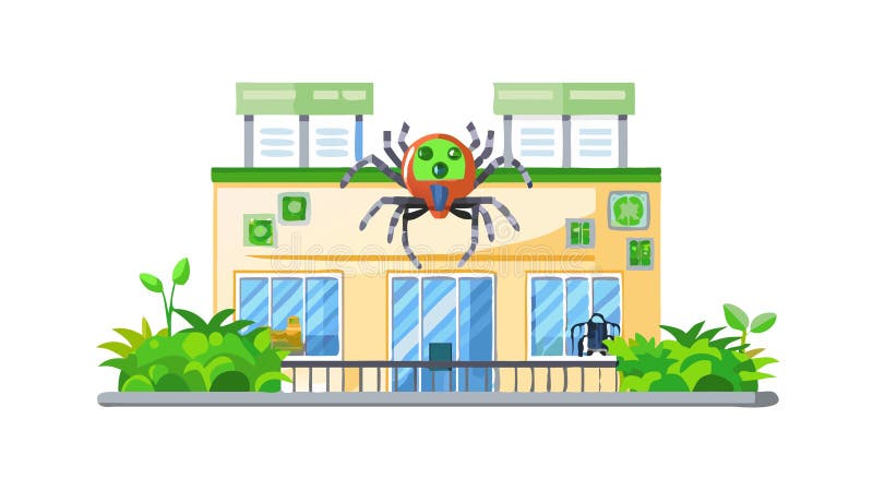 Automated building inspection by mechanical spider, urban tech, vector design Generative AI stock illustration
