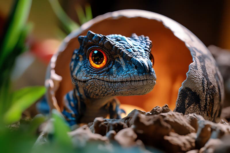 A Detailed Image of a Dinosaur Hatching from Its Egg, with the Tiny