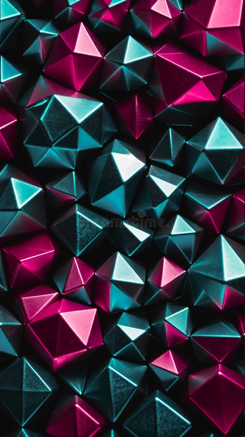Detailed Image of Multicolored Polyhedral Objects, Reflective Surfaces, Abstract Composition royalty free illustration