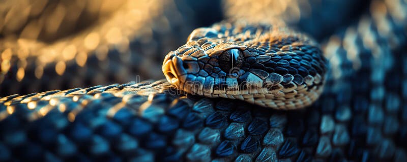 Close-up of a rattlesnake s rattle showcasing texture and intricate patterns in sharp focus, highlighting the beauty. This detailed image presents a close-up view of a rattlesnake s rattle, revealing the intricate texture and pattern of its scales. Captured in sharp focus, the image emphasizes the beauty and complexity of this venomous snake. Ideal for nature enthusiasts and educational purposes. AI generated