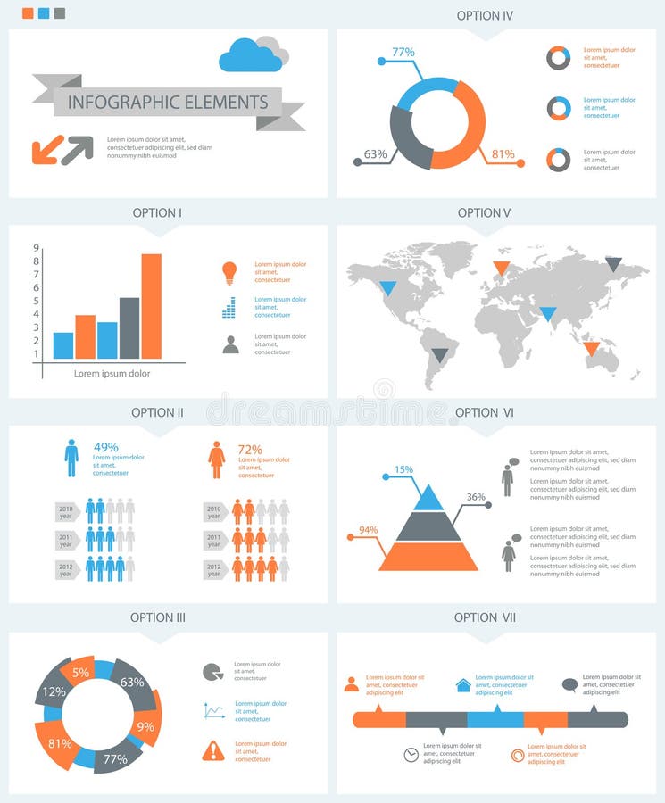 Detailed infographic elements set with world map graphics and ch royalty free illustration