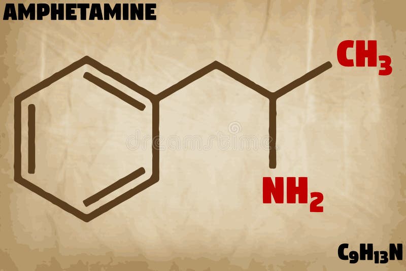 Detailed illustration of the molecule of Amphetamine vector illustration