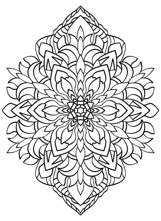 Detailed intricate geometric pattern mandala coloring page stock illustration