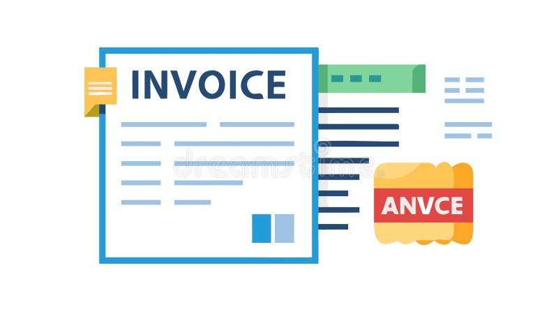A comprehensive vector icon illustrating a document with INVOICE and an ANVCE stamp, representing detailed financial transactions, payment documents, or sales records. Useful for client billing and accounting processes, ensuring accurate financial overview, vector design Generative AI. Accounting processes vectors