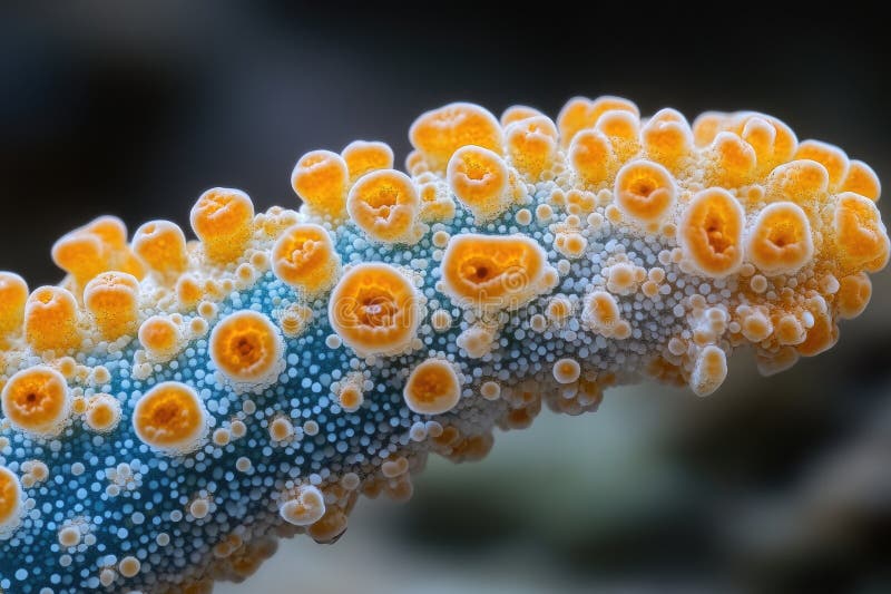 Close-up Microscopic View of Colorful Orange and Blue Coral Texture stock photography
