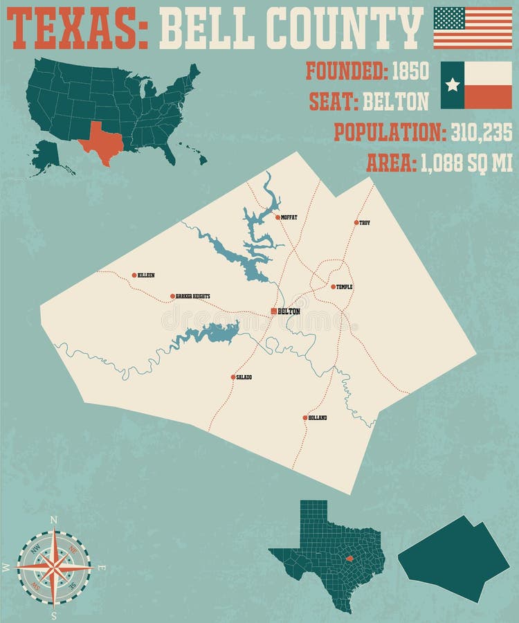 Map of Bell County in Texas Stock Vector Illustration of federal