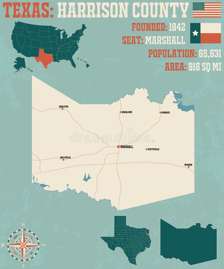 Map of Harrison County in Texas Stock Vector Illustration of