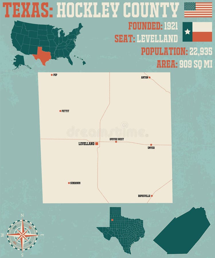 Map of Hockley County in Texas Stock Vector Illustration of