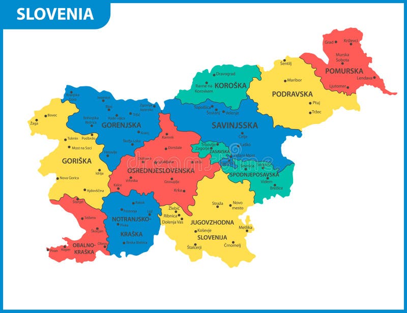 The Detailed Map of Slovenia with Regions or States and Cities, Capitals. Administrative Division Stock Vector - Illustration of contour, ljubljana: 117344608
