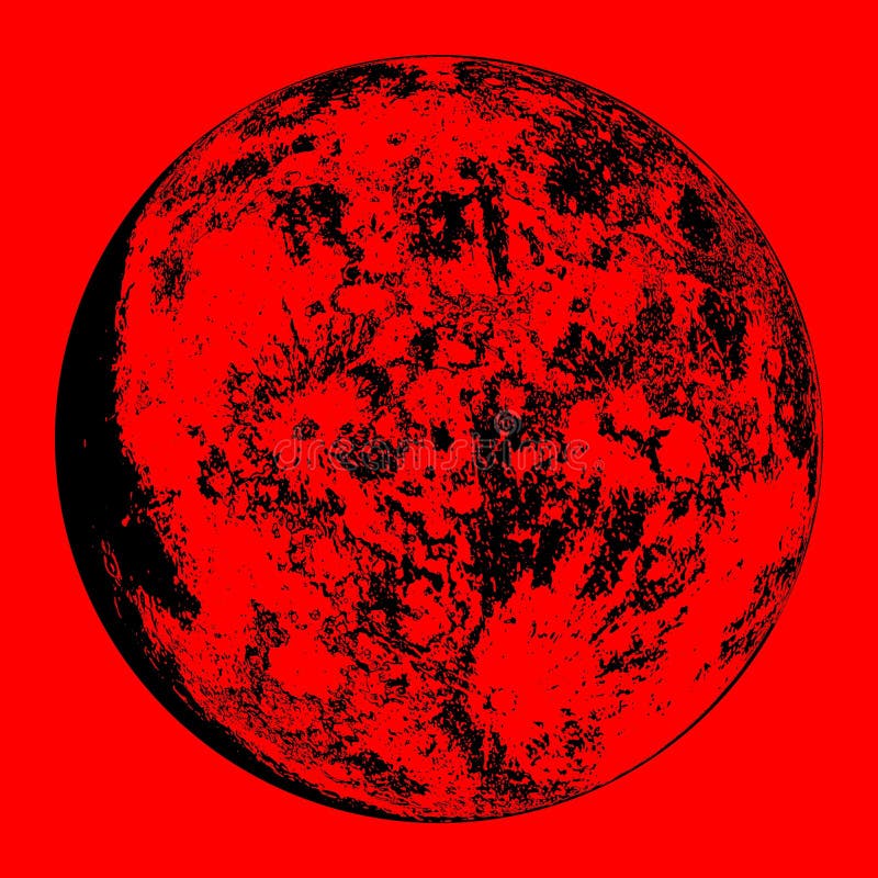 Detailed Moon Illustration on Red Background. Vector Illustration