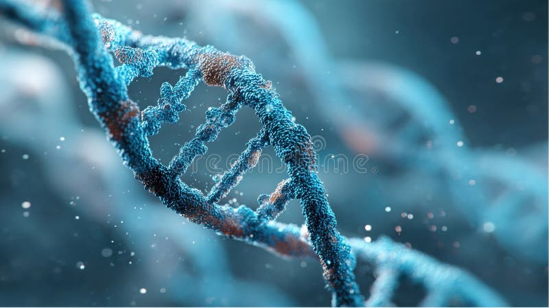 Detailed rendering of a blue dna double helix strand, scientific visualization and dna structure royalty free illustration