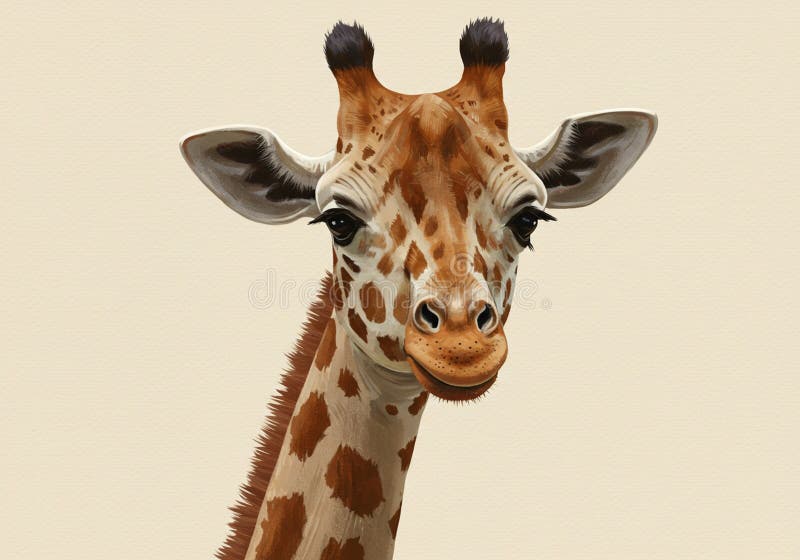 A detailed rendering of a giraffe (Giraffa camelopardalis) against a plain beige vector illustration