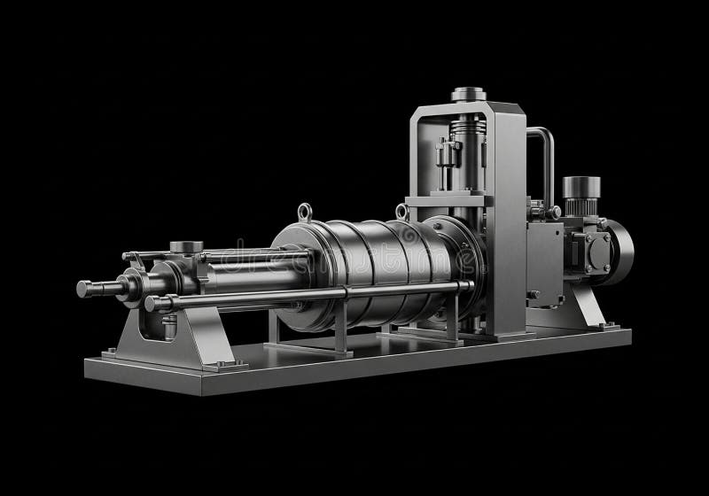 A detailed rendering of an industrial machine, possibly a pump or compressor. The sleek metallic stock illustration