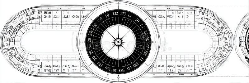 Roulette wheel schematic diagram showcases sections for numbers and layout, leaving upper area empty for additional notes or design elements. Annotations ai stock images, royalty-free photos and pictures